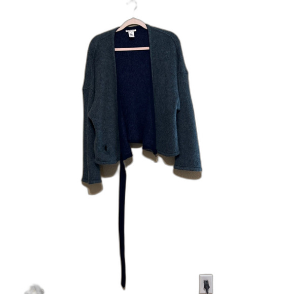 Alfred Sung Wrap Sweater Womens Size 8 Teal Blue Acrylic Mohair Blend Cozy Fall - Picture 5 of 6